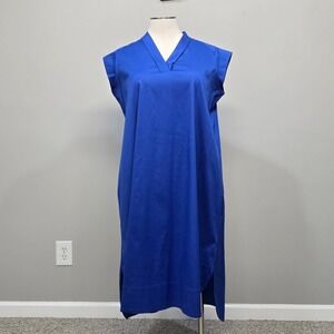 Chicos Midi Shift Dress XL Cobalt Blue Pockets Oversized Relaxed High Low Travel